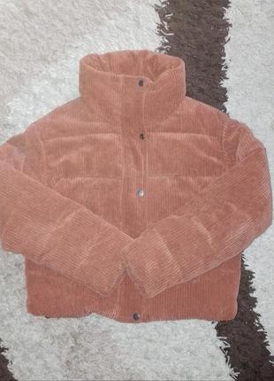 Фирменный вельветовый пуфер терракотово-оранжевый, зимняя куртка primark