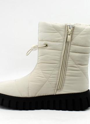 Зимние детские бежевые дутики, ботинки влагостойкие на девочку, с мехом на зиму, детвора6 фото