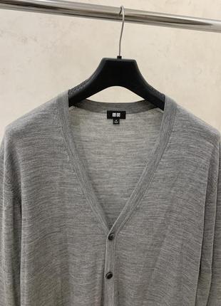 Сірий кардиган uniqlo светр джемпер базовий вовняний класичний2 фото
