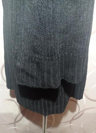 Удлиненный свитер свободного кроя, трендовый воротник стойка,черный цвет, рубчик, большой размер6 фото