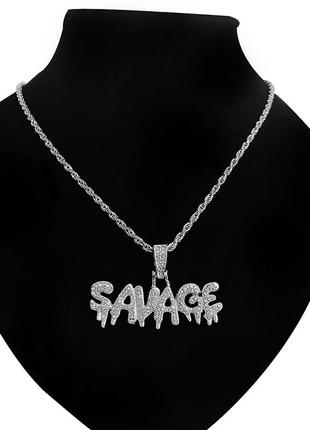 Цепочка серебряная savage с фианитами сверкающими на шею