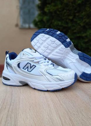 Женские кроссовки new balance 530 white blue silver белого с синим и серебристым цветами