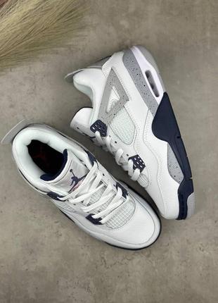 Мужские кроссовки nike air jordan 4 retro white grey blue белого с серым и синим цветами