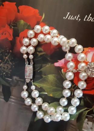Браслет жемчужины искусственные, похоже на стекло, подвеска кристаллы, винтаж