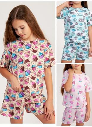 Легкая хлопковая яркая пижама для девочки, пижама family look мама+донька, хлопковая легкая пижама для девчонки