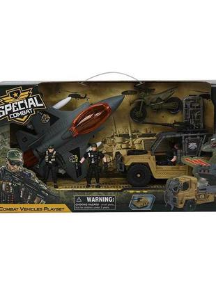 Военный игровой набор f 3109-20 самолет, машина, мотоцикл, 2 фигурки военных, движущиеся элементы, в коробке