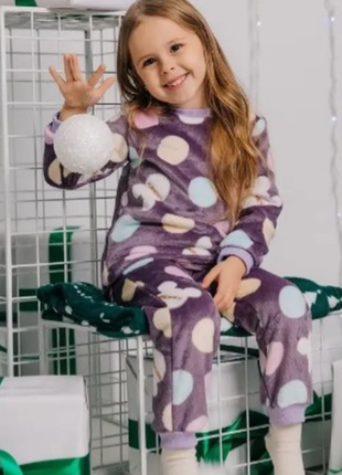 Пижама детская для девочки теплая горошек 92-110 141222мо