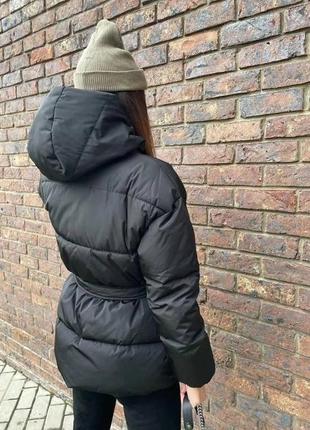 Женская осенняя зимняя короткая куртка,женская зимняя короткая куртка осенняя баллоновая,пуфер,пуффер,пуховик тёплая, теплый, матовый черный4 фото