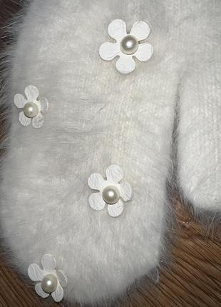 Белые ангоровые варежки. ангора. рукавицы.