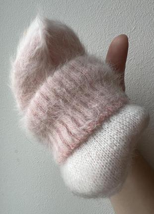 Рожеві ангорові рукавиці з ангори.2 фото