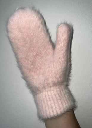 Рожеві ангорові рукавиці з ангори.8 фото