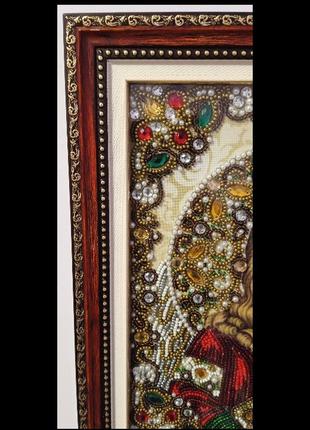 Ікона янгол охоронець , вишита чешським бісером,  намистинами, з декоративними елементами.3 фото