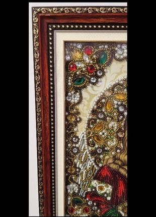 Икона ангел охранников, вышитая чешским бисером, бусинами, с декоративными элементами.