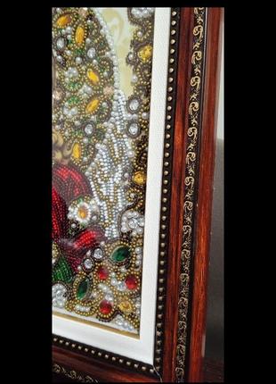 Икона ангел охранников, вышитая чешским бисером, бусинами, с декоративными элементами.