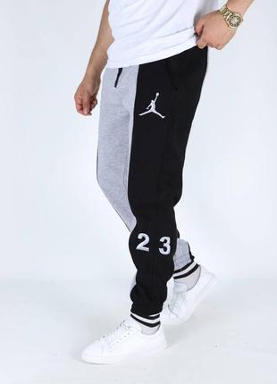 Чоловічі зимові спортивні штани jordan сірі з чорним джодан штани на флісі теплі (b)3 фото