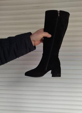 Женские черные замшевые сапоги на каблуке еврозима lirio8 фото