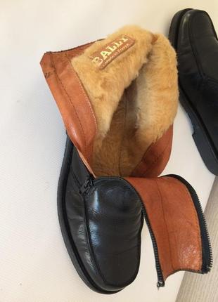 Чёрные ,кожа, зимние ботинки,люкс бренд,bally