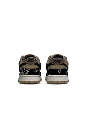 Женские кроссовки nike sb dunk low travis scott бежевые с черным принт бандана найк трэвис скотт из нубука (b)6 фото