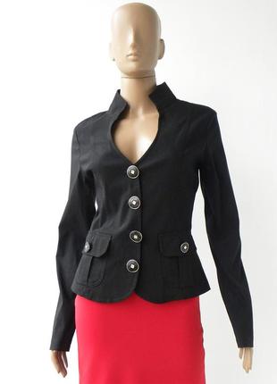 Изысканный черный пиджак на 4 пуговицах без подкладки 44 размер (38 евроразмер).