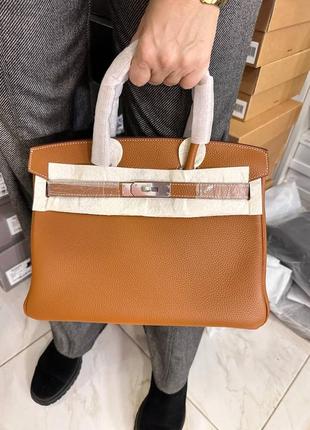 Сумка женская кожаная шоппеп рыжая брендовая в стиле hermes