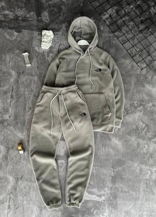 Чоловічий зимовий спортивний костюм the north face сірий на флісі комплект зе норт фейс худі + штани (b)