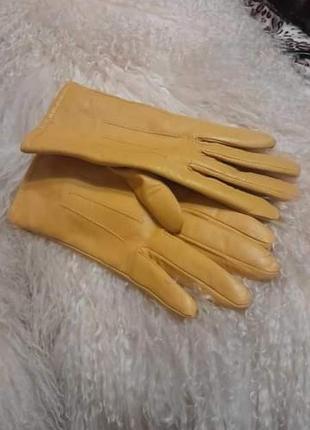 Рукавички перчатки жовті з натуральної шкіри6 фото