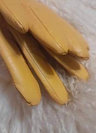 Рукавички перчатки жовті з натуральної шкіри10 фото