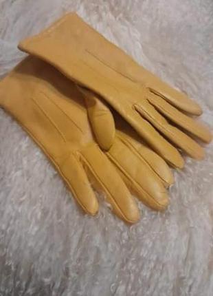 Рукавички перчатки жовті з натуральної шкіри2 фото