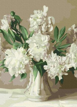 Картины по номерам "белые пионы в вазе" раскраски по цифрам. 40*50 см.украина1 фото