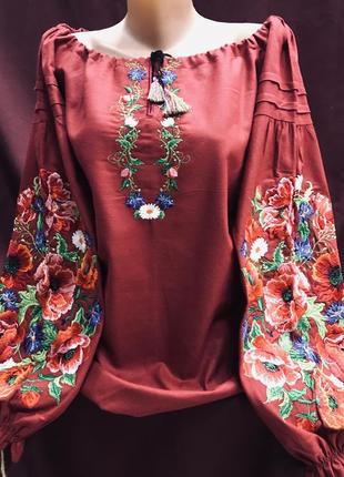 Стильна блуза з вишивкою вишиванка пишний рукав вышиванка
