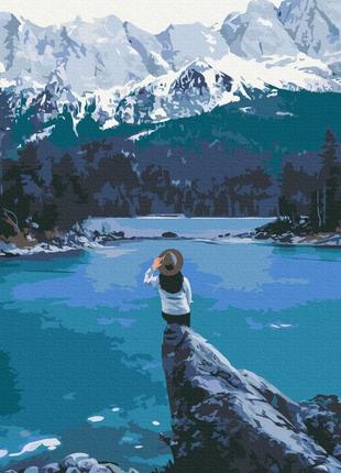 Картины по номерам "путешественница в норвегии" раскраски по цифрам. 40*50 см.украина1 фото