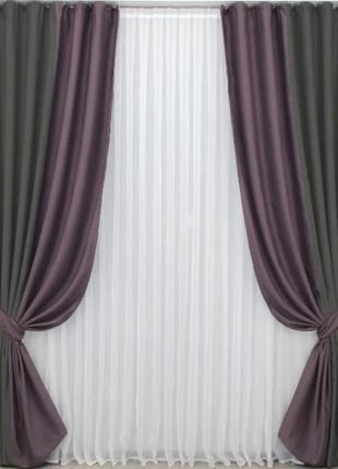 Комплект комбінованих штор (2шт.1,65х2,76м) блекаут. колір марсала з графітовим4 фото