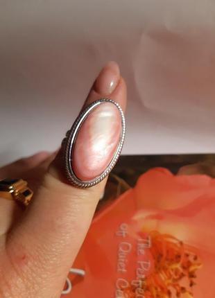 Кольцо кольцо розовое ракушка перламутр, серебристый, увесистый4 фото
