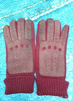 Перчатки трикотажные с замшой винтажные