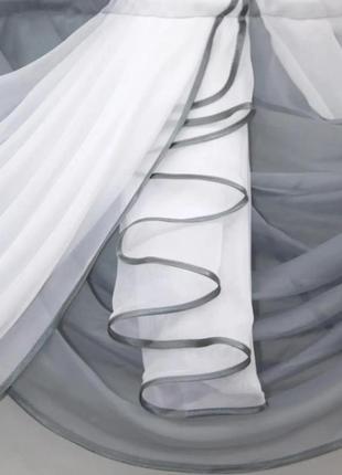 Ламбрекен з тканини шифон на карниз 2,5 м. колір графітовий з білим4 фото