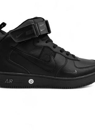 Зимние мужские кроссовки чёрные найк nike air force 1 black3 фото