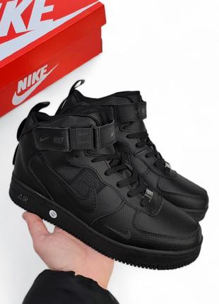 Зимние мужские кроссовки чёрные найк nike air force 1 black