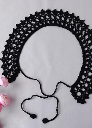 Комірець, комір мереживний чорний в'язаний, черный вортник корючком 2