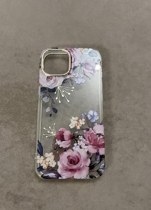 Чохол протиударний, прозорий, квіти, для iphone 13 або для iphone 13pro