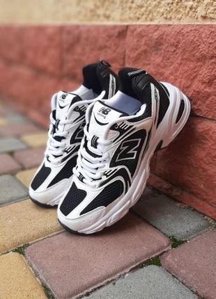 New balance 530 белые с черным кроссовки женские кожаные отличное качество кеды сетка весенние летние демисезонные демисезон низкие кожа6 фото