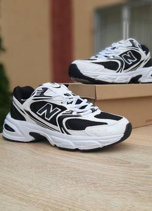 New balance 530 белые с черным кроссовки женские кожаные отличное качество кеды сетка весенние летние демисезонные демисезон низкие кожа7 фото