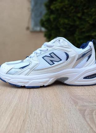 New balance 530 белые с синим кроссовки женские кожаные отличное качество кеды сетка весенние летние демисезонные демисезон низкие кожа8 фото