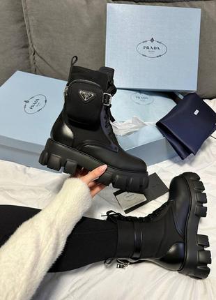 Ботинки женские prada boots premium zip pocket black1 фото