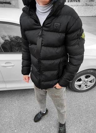 Зимний пуховик stone island черный / брендовая куртка стон айленд