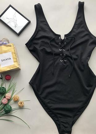 Роскошный гладкий черный боди с шнуровкой h&m