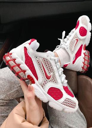 Жіночі кросівки nike x stussy air zoom spiridon cage 2 white red3 фото