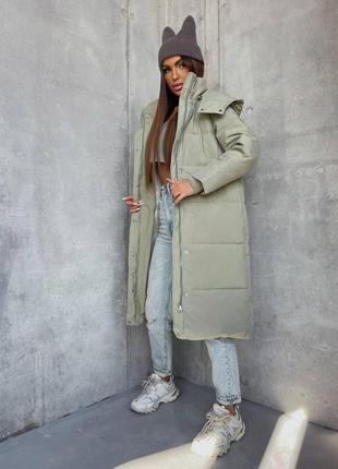 Жіноче стьобане пальто з капюшоном #10/92/0053 куртка довга зима (42,44,46 розміри )9 фото