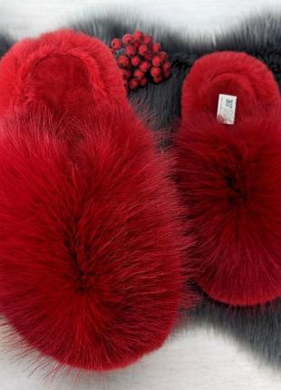 Тапочки меховые женские закрытые красные 4360