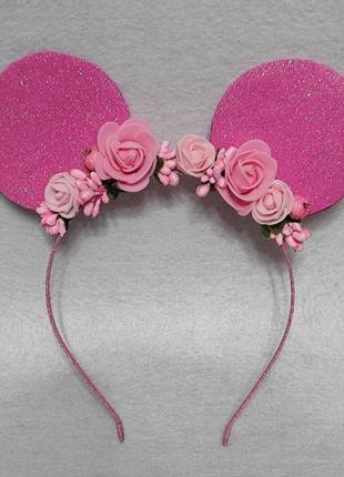 Обруч мышка розовые ушки украшение для волос обруч микки маус розовый
