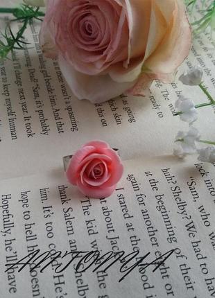 Кольцо и серьги розовые розы, набор с миниатюрными розовыми розами4 фото